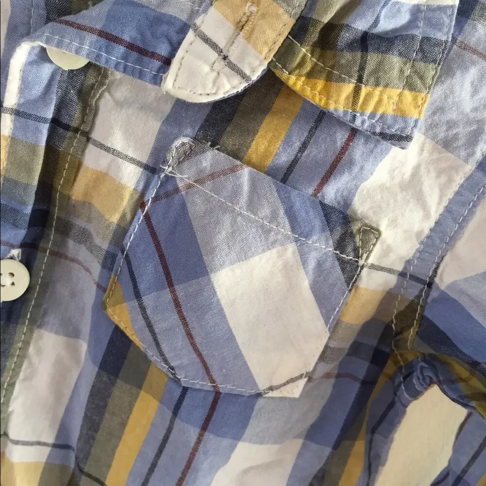 Old Navy Yellow & Blue Plaid Button Up Shirt